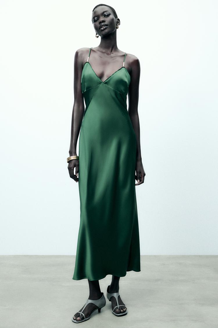 Vestido Lencero Verde Zara Invitada Vestido Lencero Satinado Verde