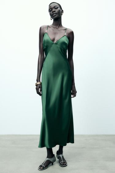 VESTIDO LENCERO APLIQUES - Verde de Zara - Imagen 0