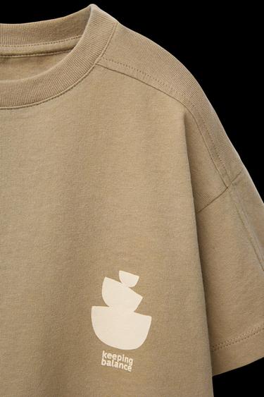 Zara GARMENT-DYED PRINTED T-SHIRT - taupe brown