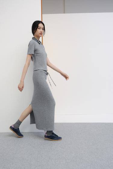 MIDI SKIRT WITH CONTRAST WAIST - Grey by Zara