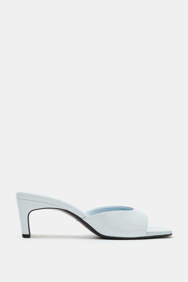 LEATHER HEELED MULES - Light Blue by Zara