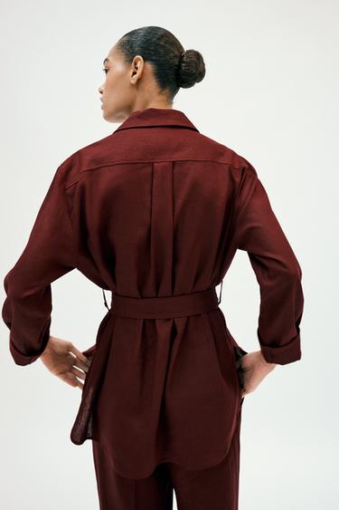 VESTE SAFARI EN LIN AVEC CEINTURE - Bordeaux de Zara - Image 5