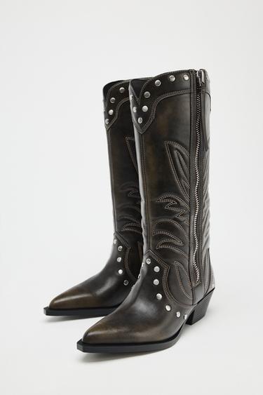 COWBOY STUDDED BOOTS - Brown by Zara - Image 2