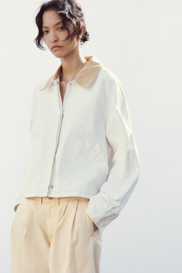 VESTE CIRÉE AVEC COL EN CONTRASTE - Blanc cassé de Zara - Image 3