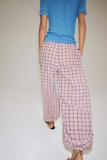 PANTALON BOUFFANT À CARREAUX ZW COLLECTION - Rose de Zara - Image 2