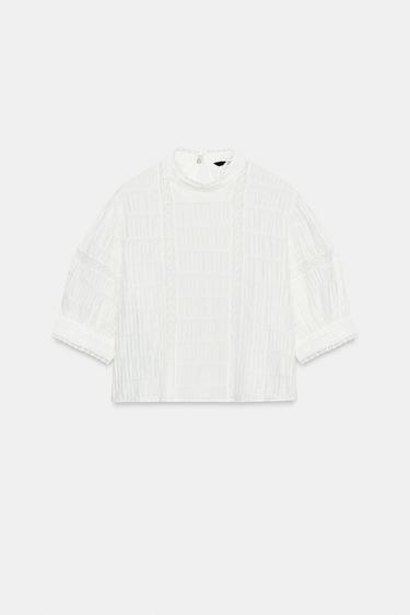 CAMISA ENTREDOSES MANGA GLOBO - Blanco de Zara