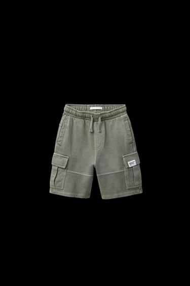 Zara GARMENT DYE CARGO SHORTS WITH LABEL - Washed green - Image 0