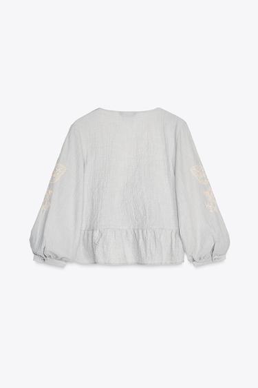 RUSTIC EMBROIDERED TOP - Sea green by Zara - Image 5