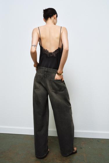 ZW COLLECTION WIDE-LEG MID-WAIST JEANS WITH DARTS - Black by Zara