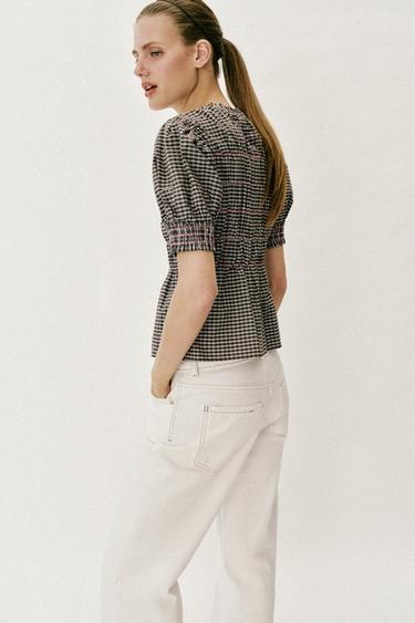 CHEMISE À CARREAUX NID D'ABEILLE - Marron / Écru de Zara - Image 4