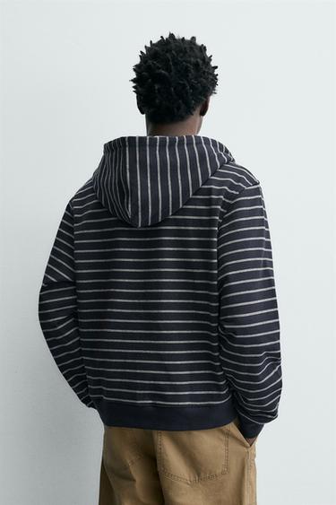 STRIPED HOODIE - Navy / White by Zara - Image 2