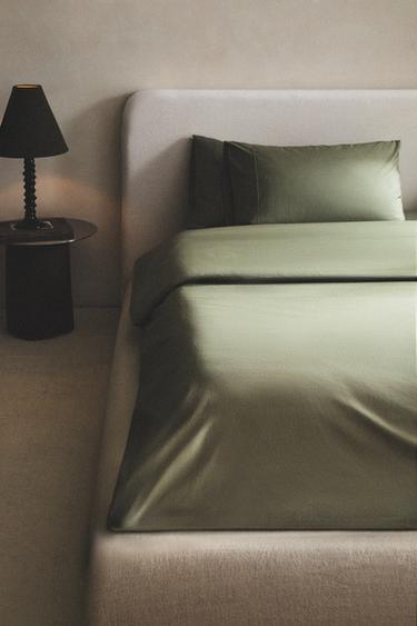 PERCALE DUVET COVER (300 THREAD COUNT) - Green marl by Zara