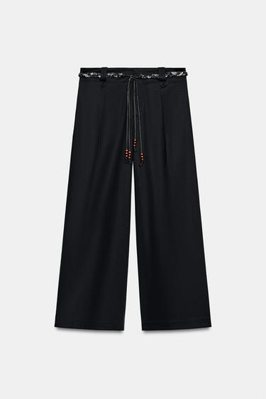 POPLIN TROUSERS WITH SCARF BELT - Navy blue by Zara