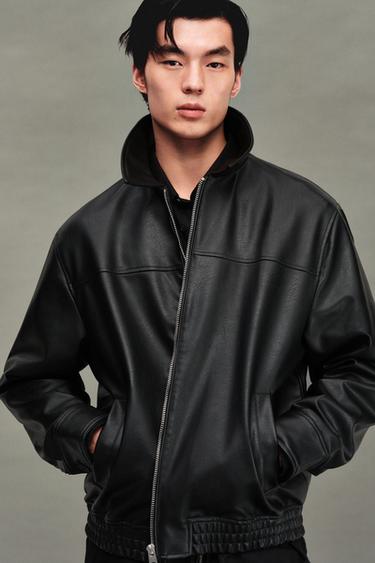 Zara 仿皮飛行員夾克 - 黑色