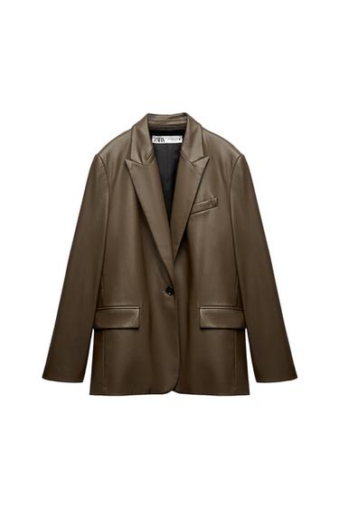 FAUX LEATHER BLAZER WITH POCKETS