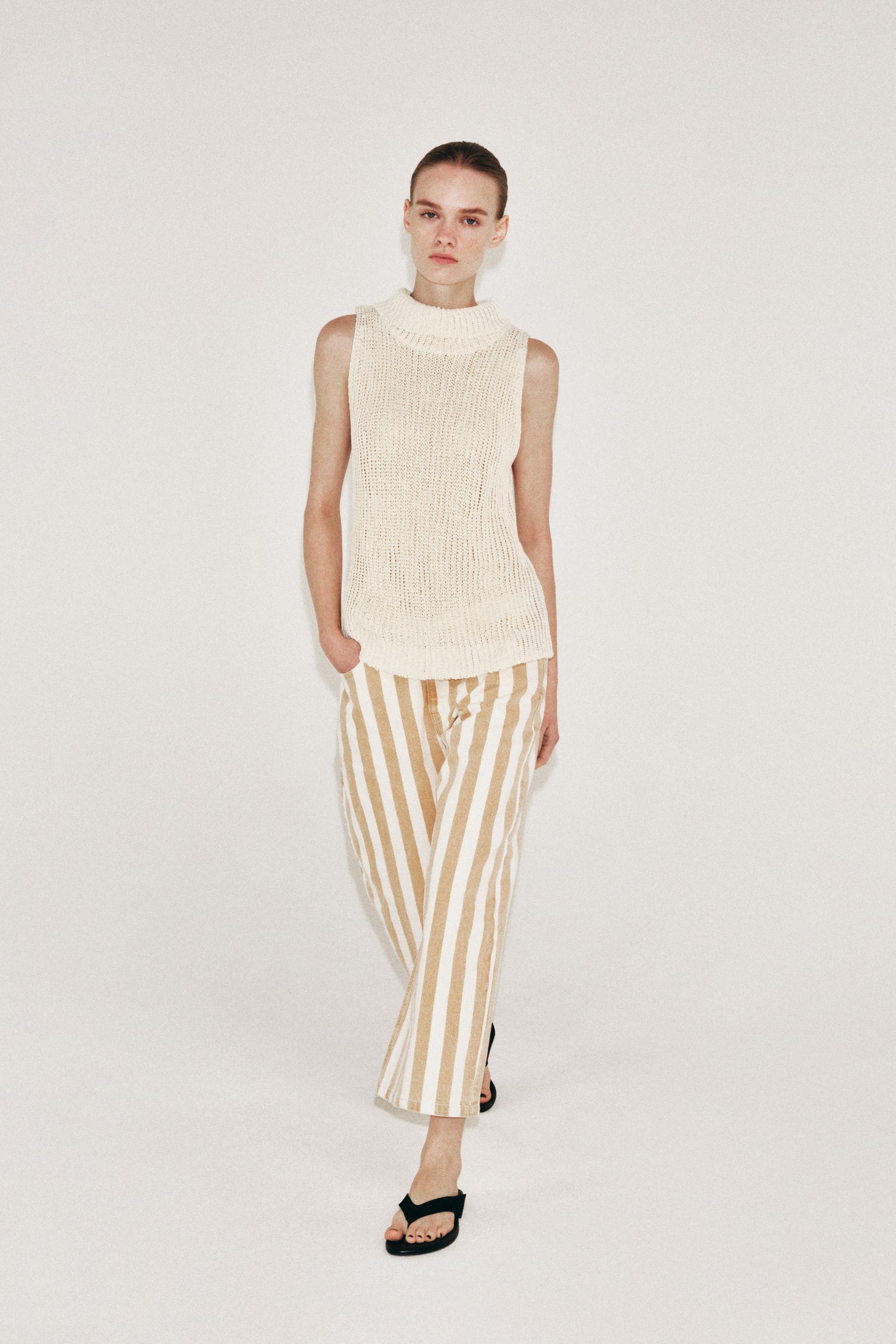 HIGH COLLAR KNIT TOP - Light ecru | ZARA Canada