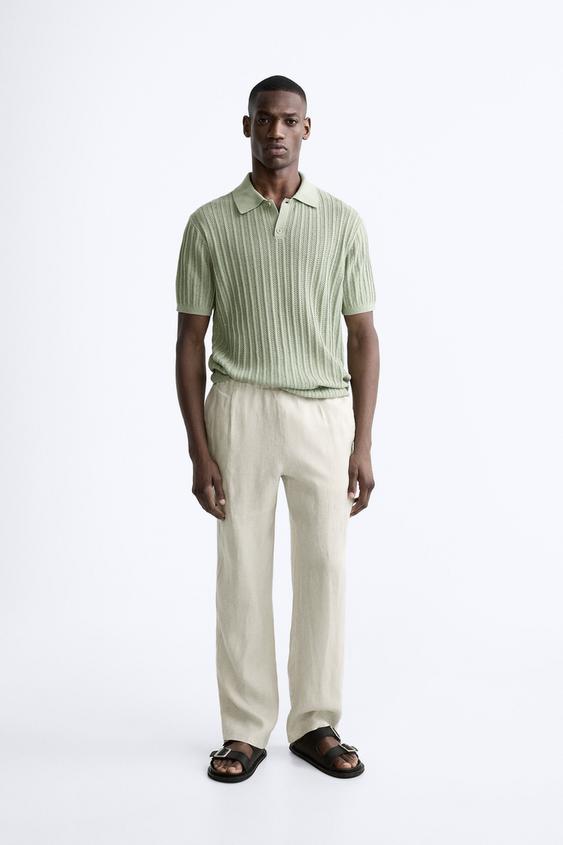 COTTON - LINEN BLEND KNIT POLO - Sea green | ZARA United States