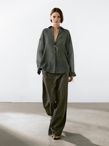 Zara Flowing maltinto ramie blend shirt - Blue gray