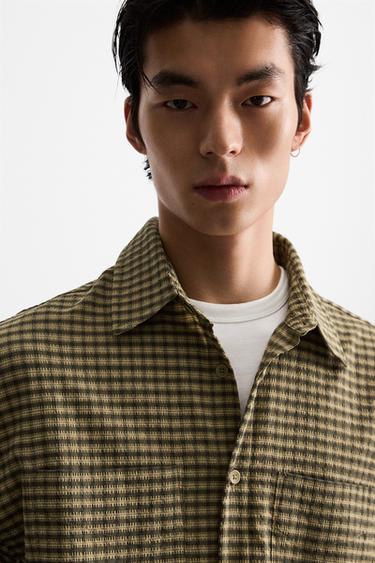 CHECK SEERSUCKER SHIRT - Khaki by Zara - Image 6