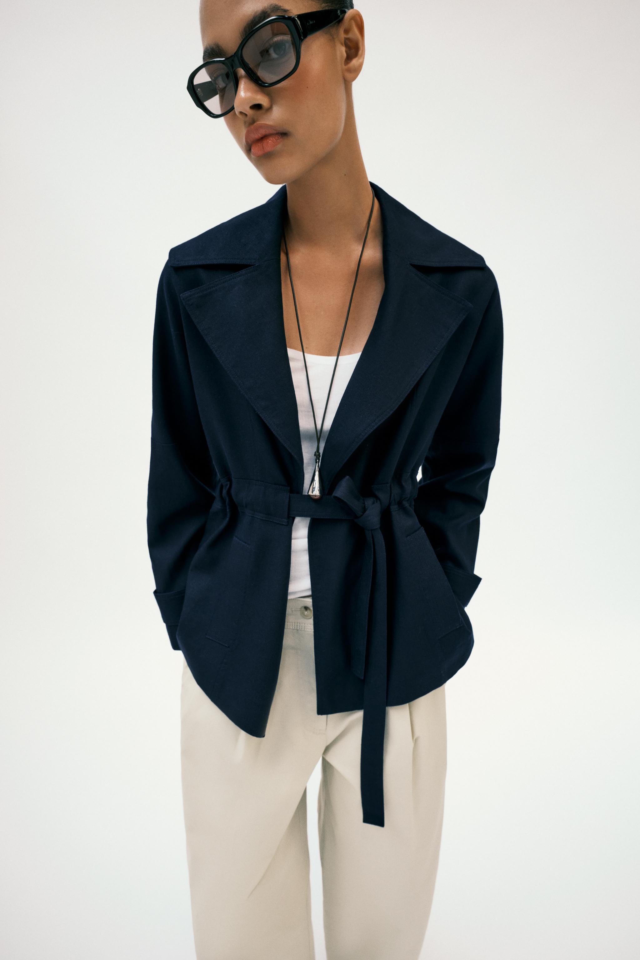 VESTE TRENCH EN LIN À CEINTURE