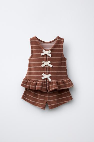 STRIPED TOWELLING T-SHIRT AND BERMUDA SHORTS SET - brown/white by Zara - Image 0