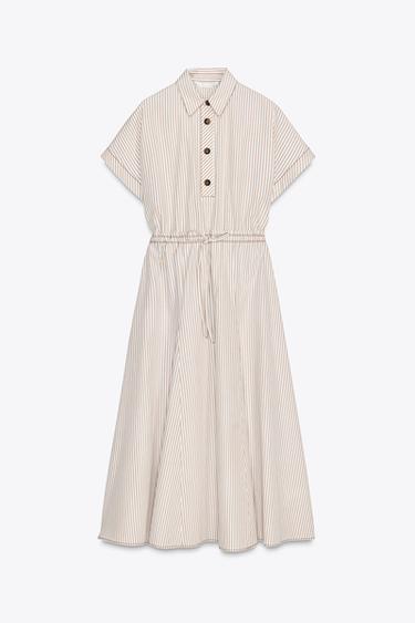 STRIPED MIDI DRESS - Sand by Zara - Image 0