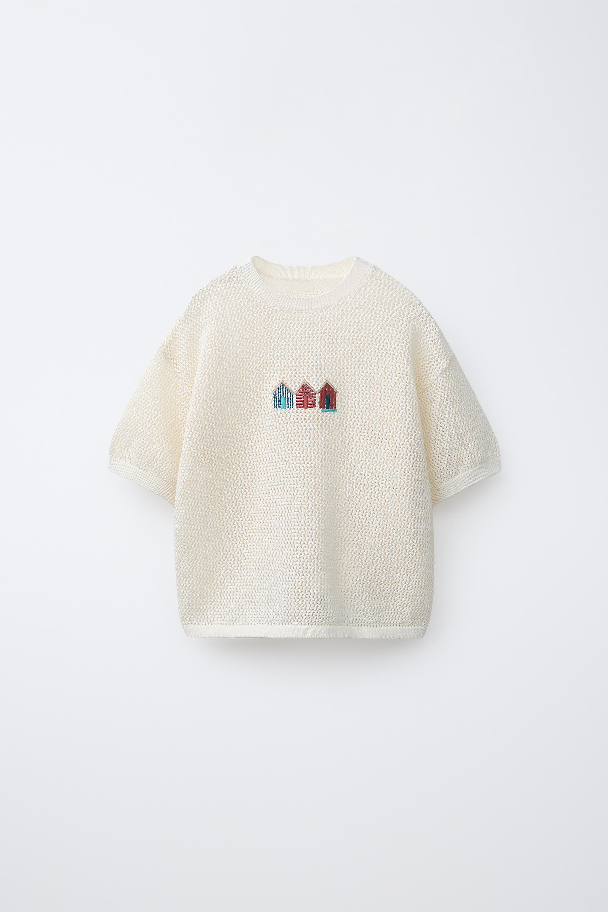 EMBROIDERED HOUSES KNIT T-SHIRT - Ecru | ZARA United States