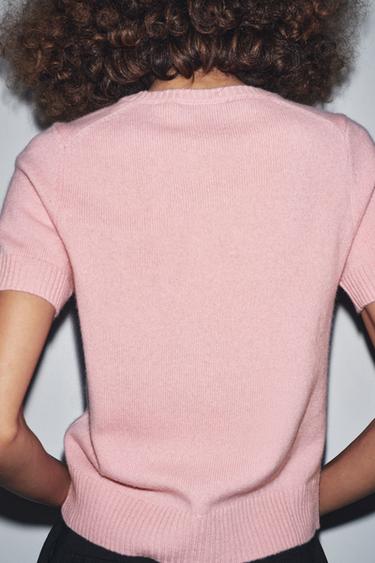TOP MANCHES COURTES 100 % LAINE - Rose de Zara - Image 1