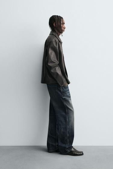 WASHED FAUX LEATHER OVERSHIRT - Brown by Zara - Image 3