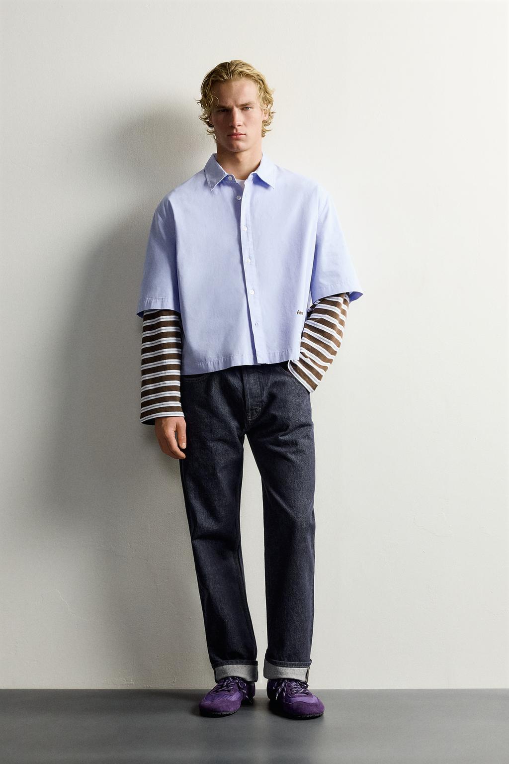 STRIPED LAYERED EFFECT SLEEVE SHIRT