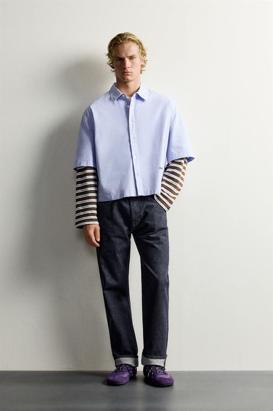 STRIPED LAYERED EFFECT SLEEVE SHIRT - Sky blue by Zara - Image 0