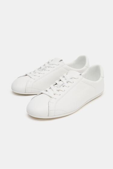LEATHER SNEAKERS - White by Zara - Image 2