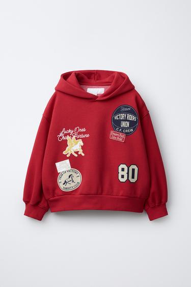HOODIE WITH PATCHES - Red by Zara