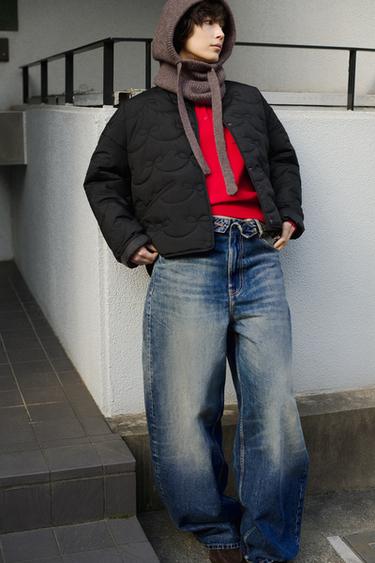 TRF ミッドライズ折り返しウエストデニムパンツブルーZaraのTRF ミッドライズ折り返しウエストデニムパンツ - ブルー 