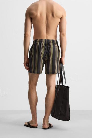 STRIPED REGULAR SWIMMING TRUNKS - Khaki by Zara - Image 3