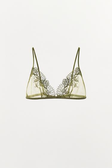 BRALETTE TRIANGULAR MALLA CON TEXTURA ENCAJE - Verde de Zara