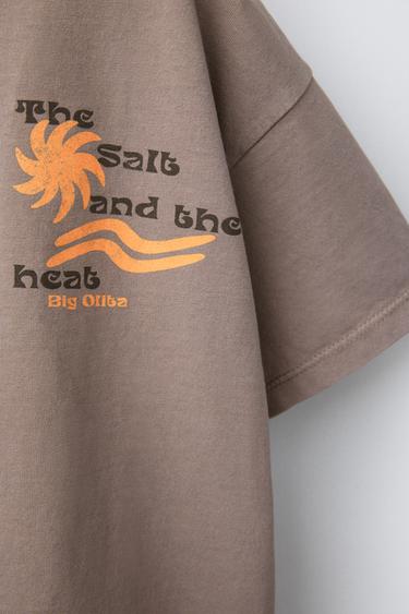 T-SHIRT IMPRIMÉ SURF TEINT EN PIÈCE - Marron / Taupe de Zara - Image 2