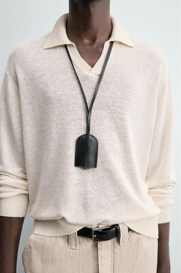 Zara 100% HEMP KNIT POLO SHIRT - Ecru