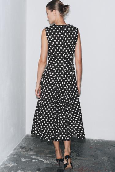ZW COLLECTION POLKA DOT MIDI DRESS - Black / White by Zara - Image 2