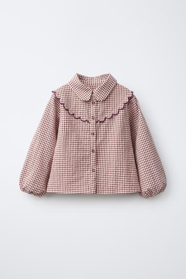 WAVY PLAID PRINT SHIRT — Pastel pink 1