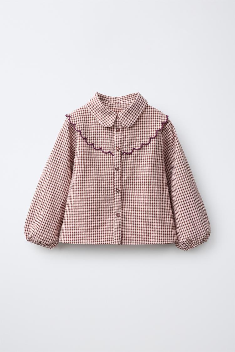 WAVY PLAID PRINT SHIRT — Pastel pink