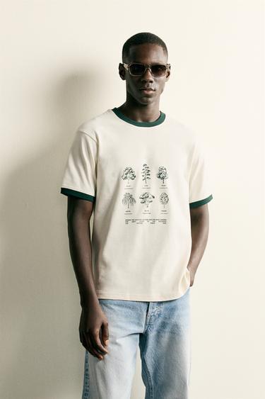 CONTRAST PRINT RIBBED T-SHIRT - Oyster-white by Zara