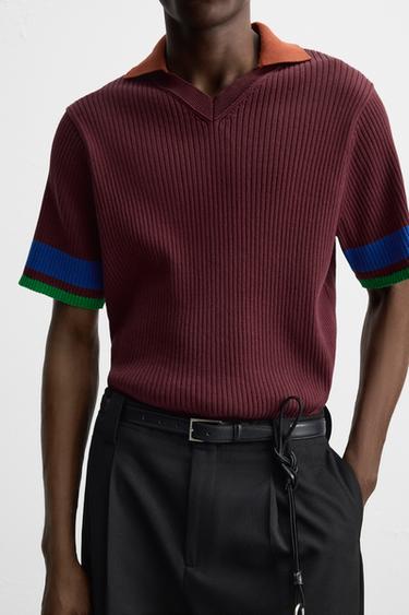POLO EN MAILLE CÔTELÉE COLOR BLOCK - Bordeaux de Zara - Image 6