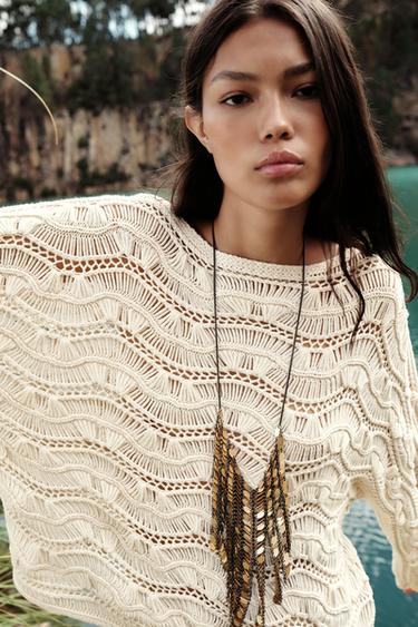 DROP STITCH KNIT SWEATER - Ecru by Zara - Image 2