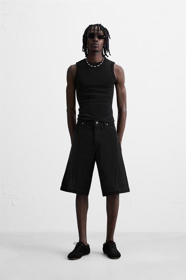 BERMUDA DENIM COUPE AMPLE SURPIQÛRES - Noir de Zara
