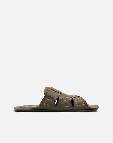 Zara STRAPPY LEATHER SANDALS LIMITED EDITION - Brown