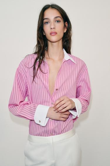 CAMISA DE POPELINA ÀS RISCAS - Rosa da Zara