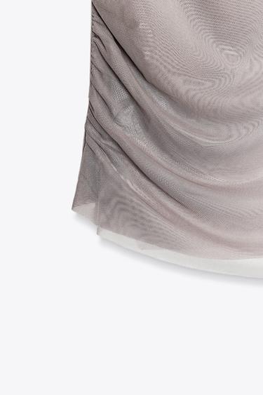T-SHIRT EFFET DOUBLE TULLE - Marron / Taupe de Zara - Image 4