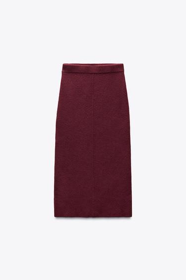 PLAIN KNIT SKIRT - Burgundy by Zara - Image 3
