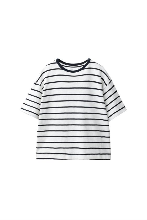 Zara LOOSE FIT STRIPED T-SHIRT - White - Image 0